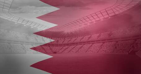 Image of flag of bahrain over sports stadium