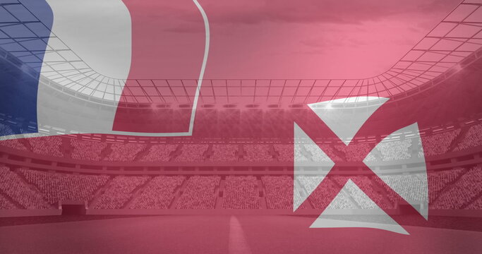 Naklejki Image of flag of wallis and futuna over sports stadium