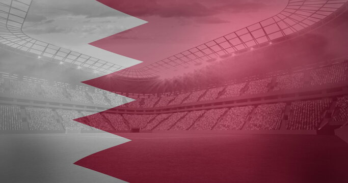 Naklejki Image of flag of bahrain over sports stadium