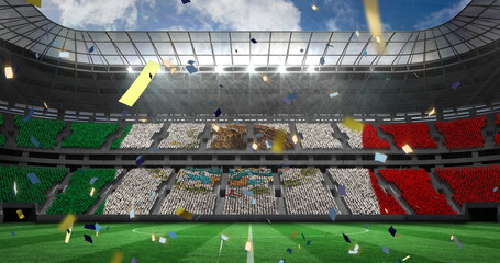 Obraz premium Image of flag of mexico over confetti on stadium