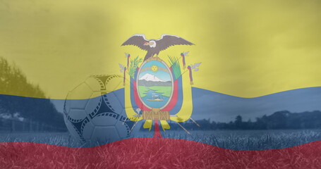 Image of waving flag of ecuador over football ball