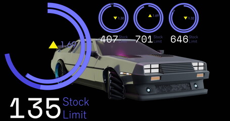 Image of digital interface with numbers over car driving