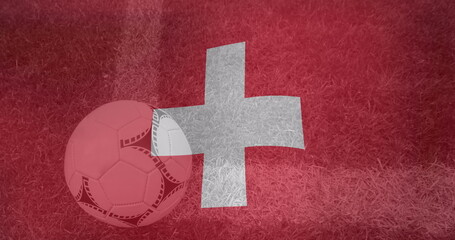 Image of waving switzerland flag over football ball
