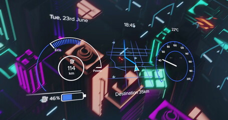 Image of digital interface over car driving