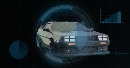 Fototapeta premium Image of digital interface with statistics over car driving