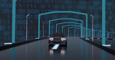 Naklejka premium Image of digital interface with binary coding over car driving