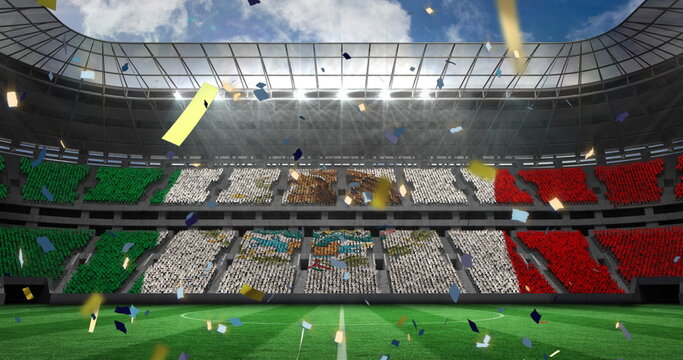 Naklejki Image of flag of mexico over confetti on stadium