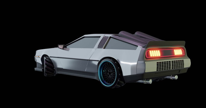 Fototapeta A futuristic car model is showcased against a dark background