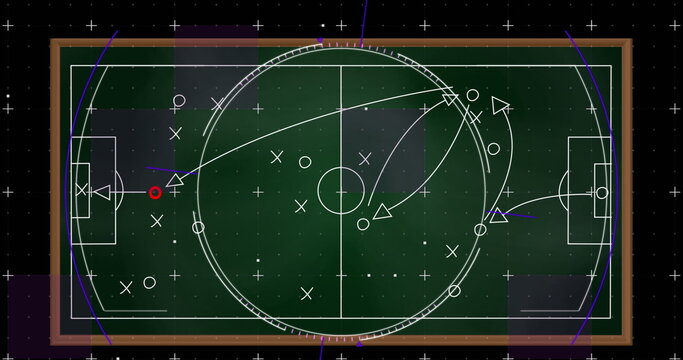 Image of digital interface over tactic plan of game - Powered by Adobe