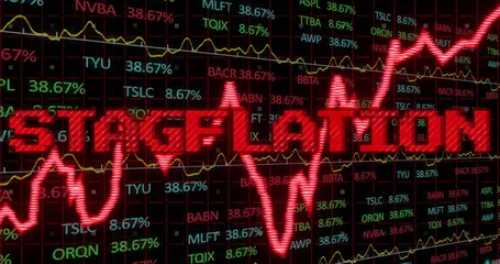 Poster Image of stagflation text in red over graph and financial data processing © vectorfusionart