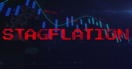 Image of stagflation text in red over graph processing data