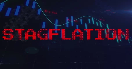 Deurstickers Image of stagflation text in red over graph processing data © vectorfusionart