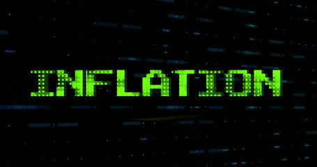 Image of inflation text in green over graph and processing data