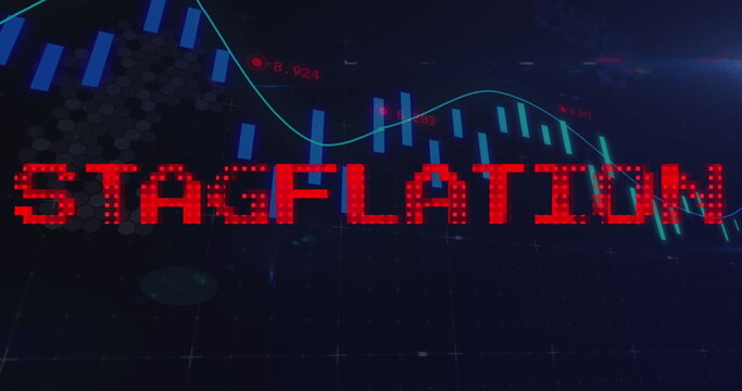 Image of stagflation text in red over graph processing data