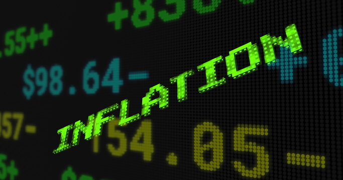 Image of inflation text in green over financial data processing