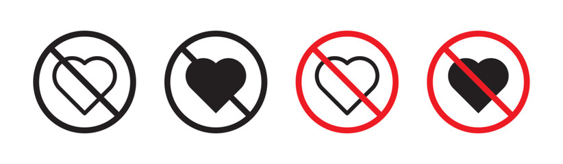 No Love Sign Vector Icon Set. Affection Display Limit Emblem vector symbol for UI design.