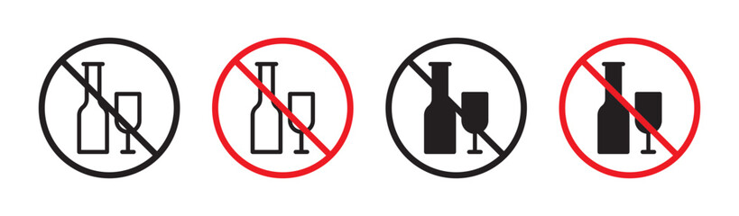 No Alcohol Sign Vector Icon Set. Beverage Consumption Ban Emblem vector symbol for UI design.