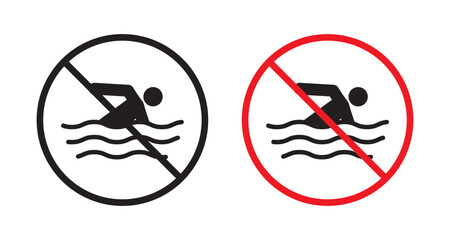 No Swimming Sign Vector Icon Set. Aquatic Safety Emblem vector symbol for UI design.