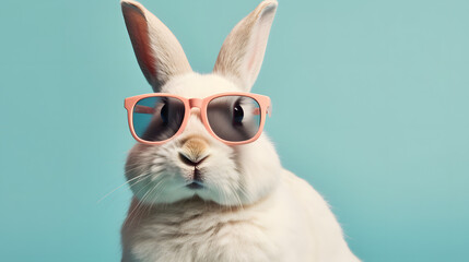 Artistic animal concept. with a place for text. Rabbit wearing sunglass shade glasses