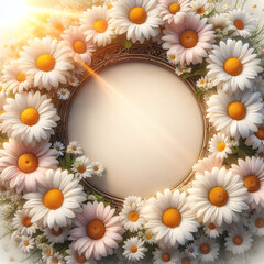 Obraz premium Daisy flower frame, isolated on a Pink background, Spring Frame