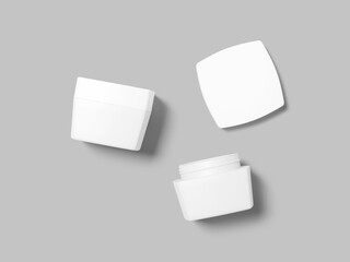 Flat Lay White Blank Jar Mockup 3D Render Cosmetic Packaging