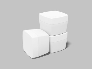 Stacked White Blank Skincare Jar Mockup 3D Render Packaging