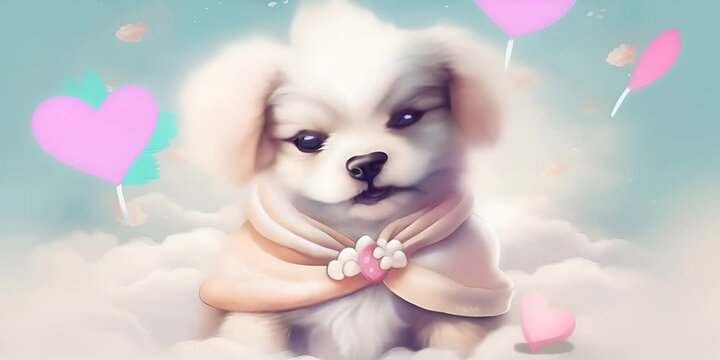  emotion and love character tale fairy card greeting animal color pastel heaven in waiting clothes with puppy dog Cute