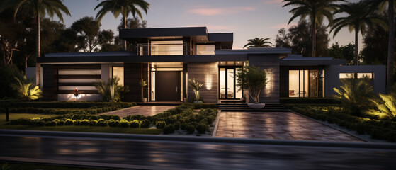 Contemporary house situated in the suburban area. - obrazy, fototapety, plakaty
