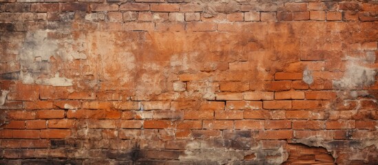 Textured old brick wall of a house in orange hue.