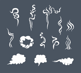 Vector smoke and steam isolated. Cartoon flat illustration. Set of steam clouds, fog, puff.