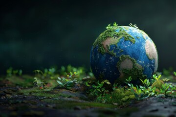 Obraz na płótnie Canvas render of earth with moss and plants on dark background