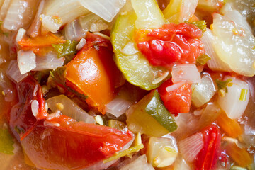 Stewed vegetable salad close-up. Vitamin salad made from natural vegetables.