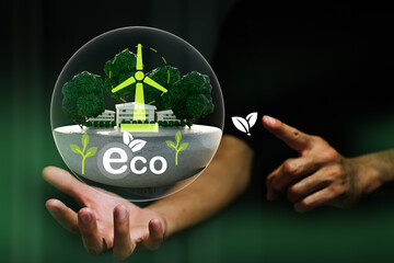 Eco green industry clean emission, ecosystem reduction atmosphere, greenhouse dioxide carbon co2...