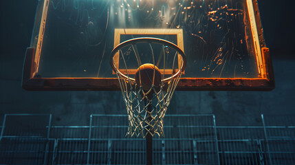 Basketball Basket with Ball Going Through Net, Sports Concept for Victory and Achievement, Dynamic Action Shot for Athletic Advertising, Generative AI

 - obrazy, fototapety, plakaty
