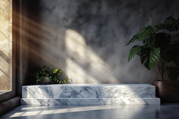 A minimalist podium that celebrates the beauty of marble