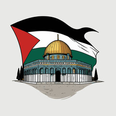 Masjid Al-Aqsa Mosque Palestine Israel Jerusalem flat vector dome of the rock mosque in Islamic design Masjid Aqsa on White Background