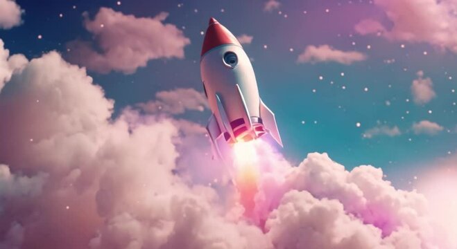 3d space rocket flying from deep in the forest