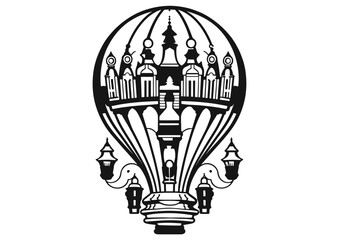 Fototapeta na wymiar Art Nouveau hot air balloon Graphic Accents, vector illustration, vintage elements 
