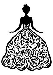 Art Nouveau wedding dress Graphic Accents, vector illustration, vintage elements	
