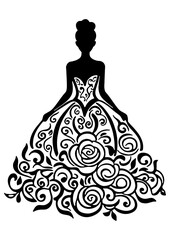 Art Nouveau wedding dress Graphic Accents, vector illustration, vintage elements	
