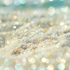 Macro shot of glistening sand with rainbow reflections creating a magical, festive feel. Ideal for backgrounds and textured designs.