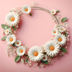 Fototapeta premium Daisy flower frame, isolated on a Pink background, Spring Frame