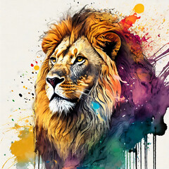 컬러 사자, a lion drawn in color ink