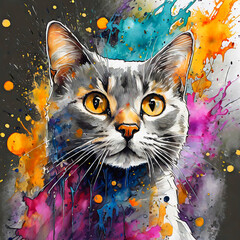 컬러 고양이, a cat drawn in color ink