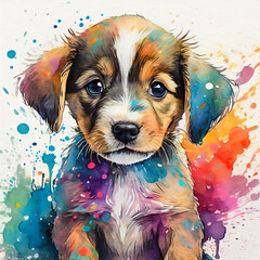 컬러 강아지, a dog drawn in color ink, a puppy drawn in color ink