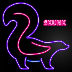 skunk neon sign, modern glowing banner design, colorful modern design trend on black background. Vector illustration.