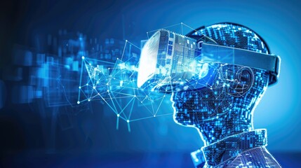 Futuristic digital human with VR headset