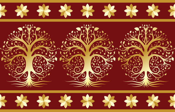 Ethnic Pattern. Ethnic India seamless pattern design oriental style. Tree of life India Motif.