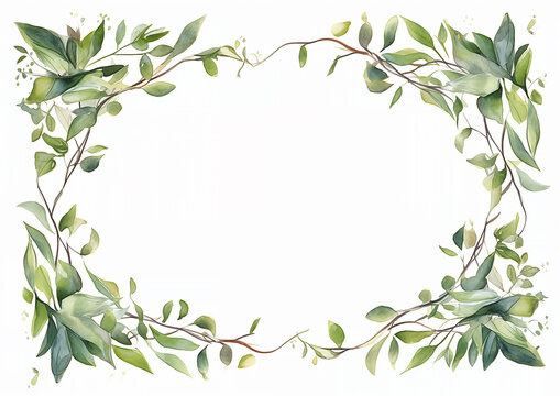 watercolor horizontal vine frame border decoration elements - wedding card invitation illustration design asset.