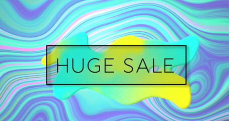 Image of huge sale text on colourful liquid background